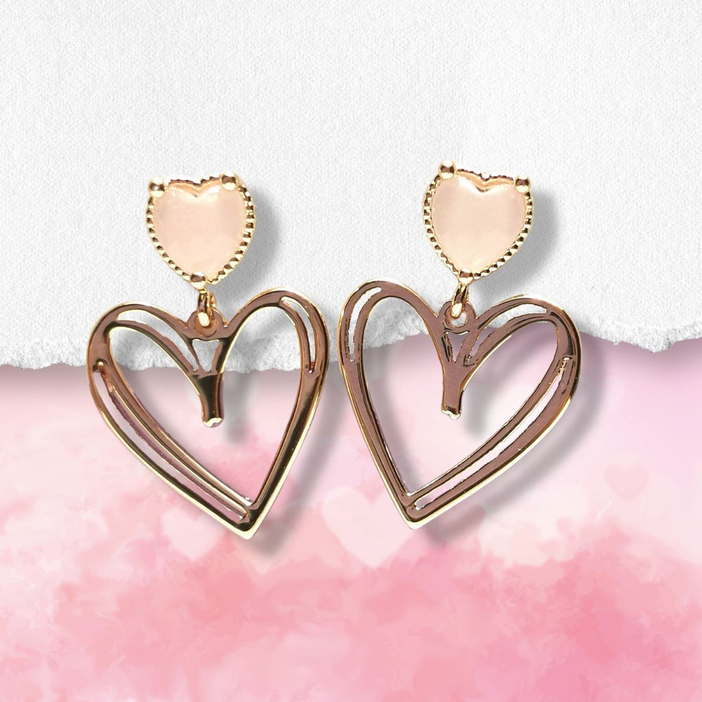 Pink Heart Drop Earrings - Roseraie Gal