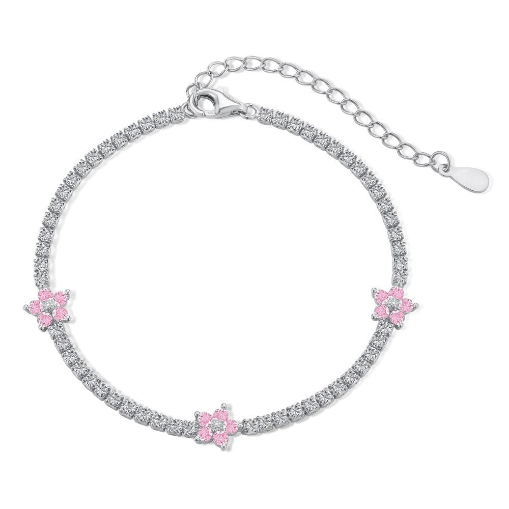 Pink Sparkling Floral Tennis Bracelet - Roseraie Gal