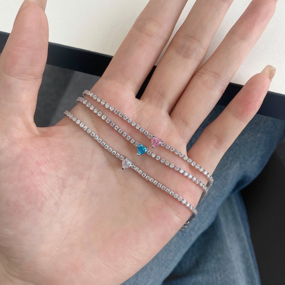 Pink Sparkling Heart Tennis Bracelet - Roseraie Gal