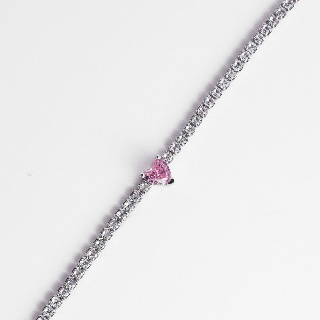 Pink Sparkling Heart Tennis Bracelet - Roseraie Gal