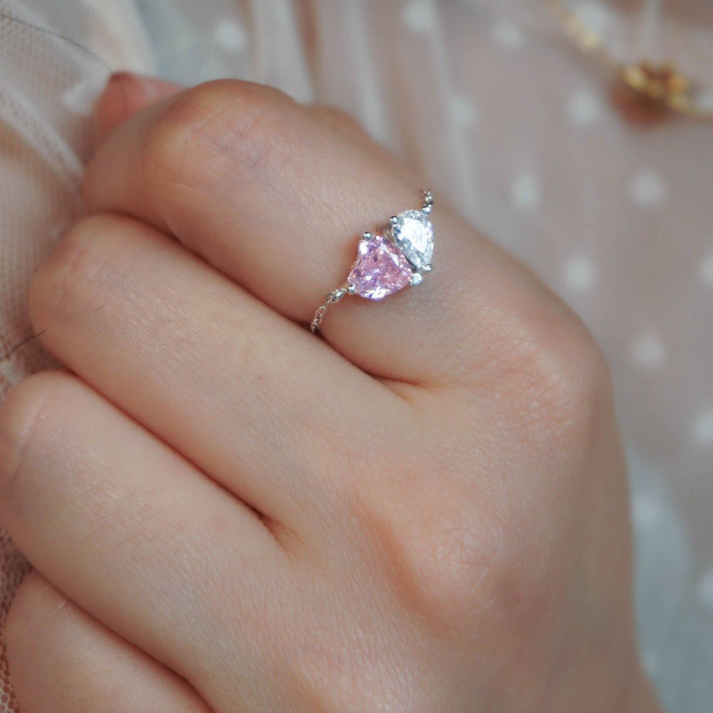 Pink You and Me Chain Ring - Roseraie Gal