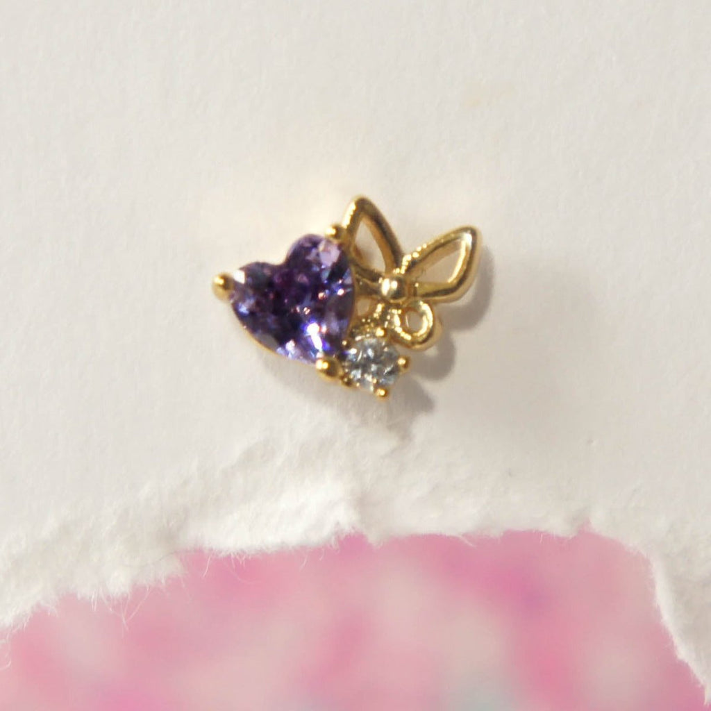 Purple Butterfly Heart Piercing Earrings - Roseraie Gal