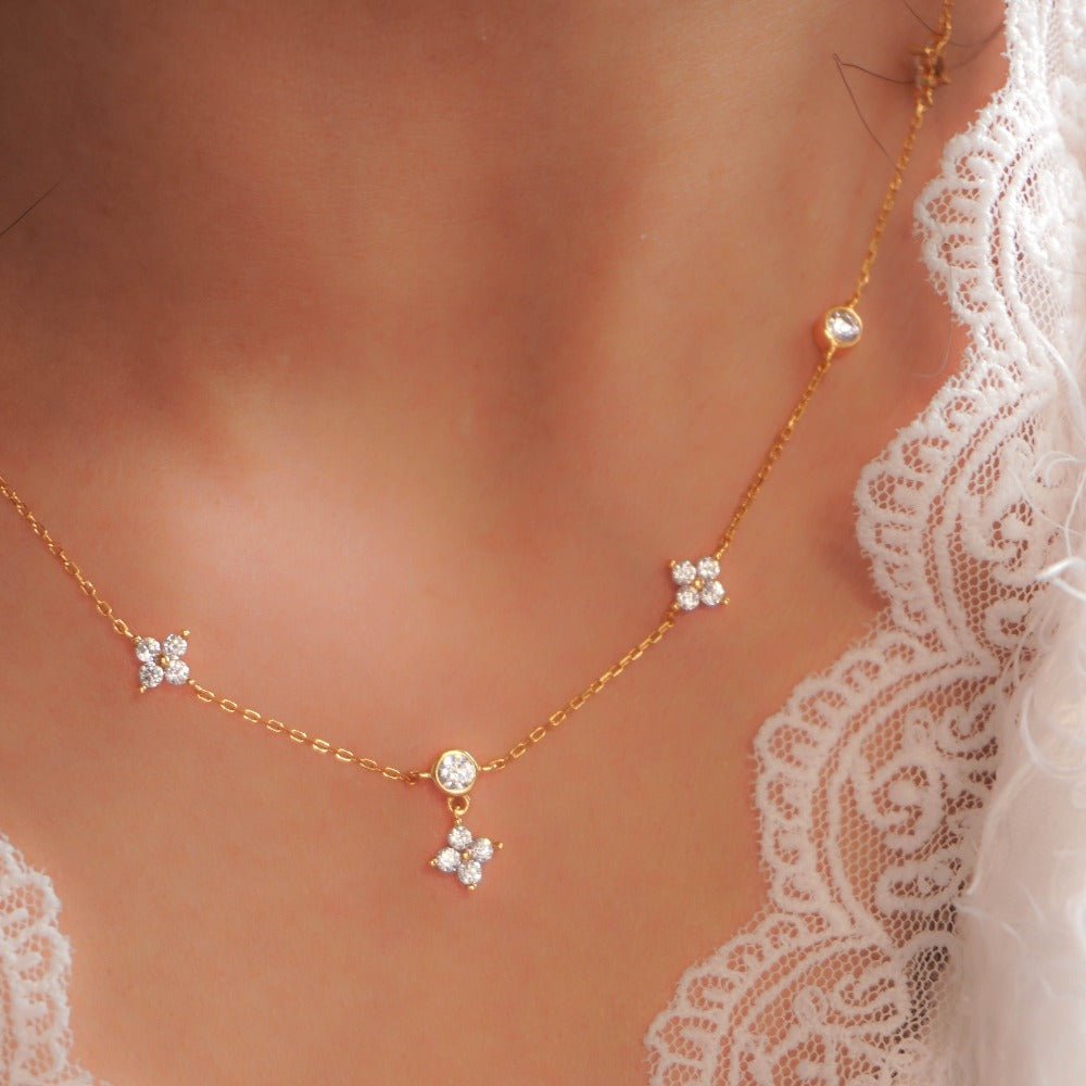 Shimmer Blossom Dangle Necklace - Roseraie Gal