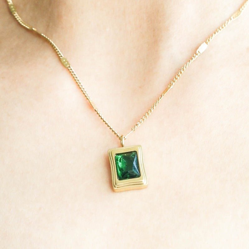 Stainless Steel Emerald Forever Yours Necklace - Roseraie Gal
