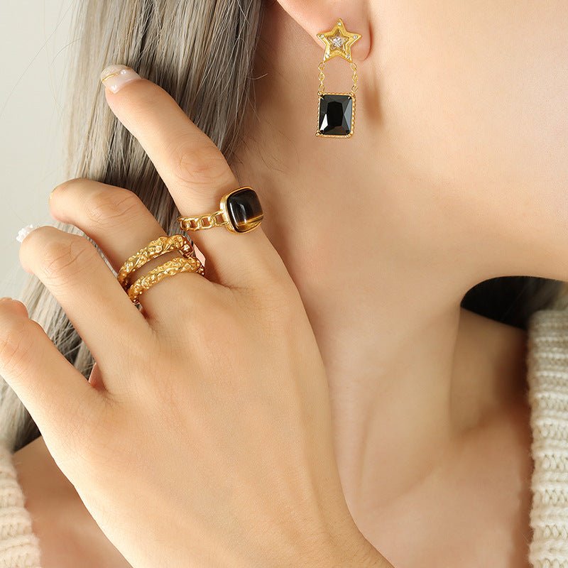 Starry Black Crystal Dangle Earrings - Roseraie Gal
