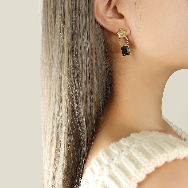 Starry Black Crystal Dangle Earrings - Roseraie Gal