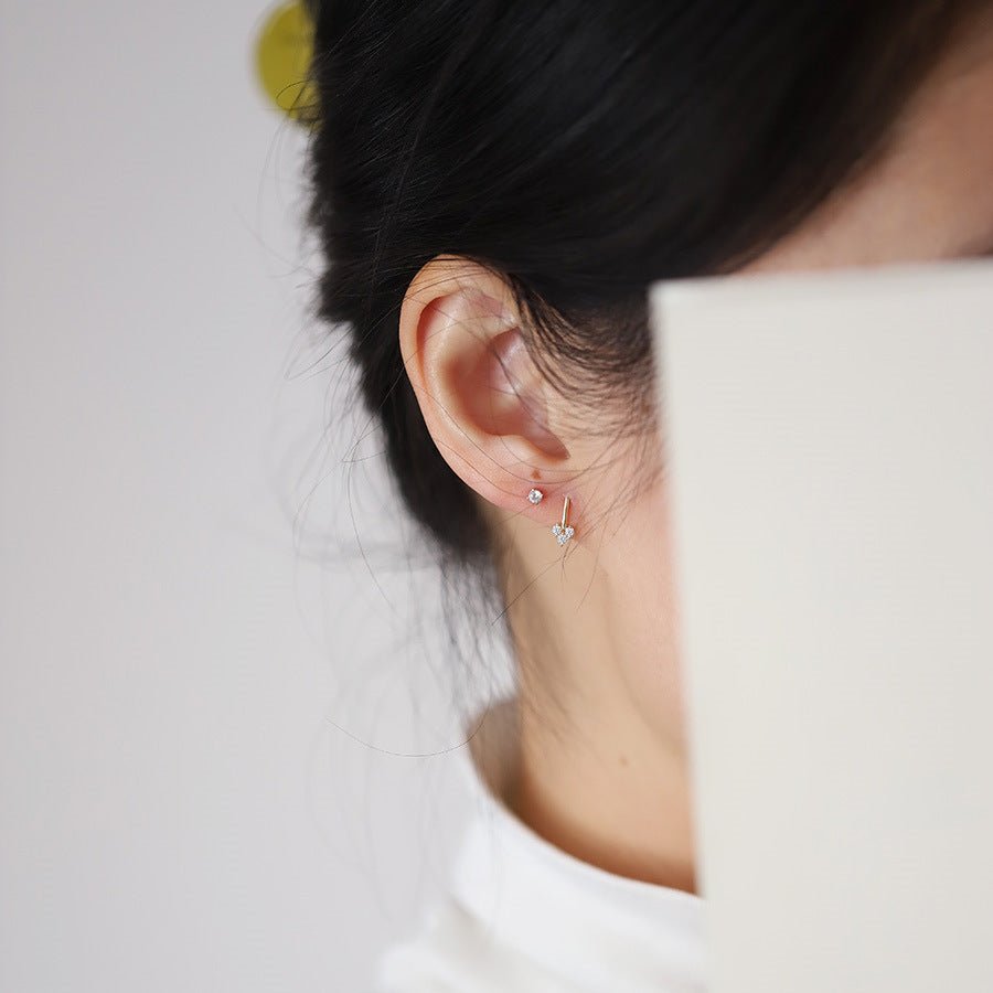 Tiny Crystal Heart Blossom Earrings - Roseraie Gal