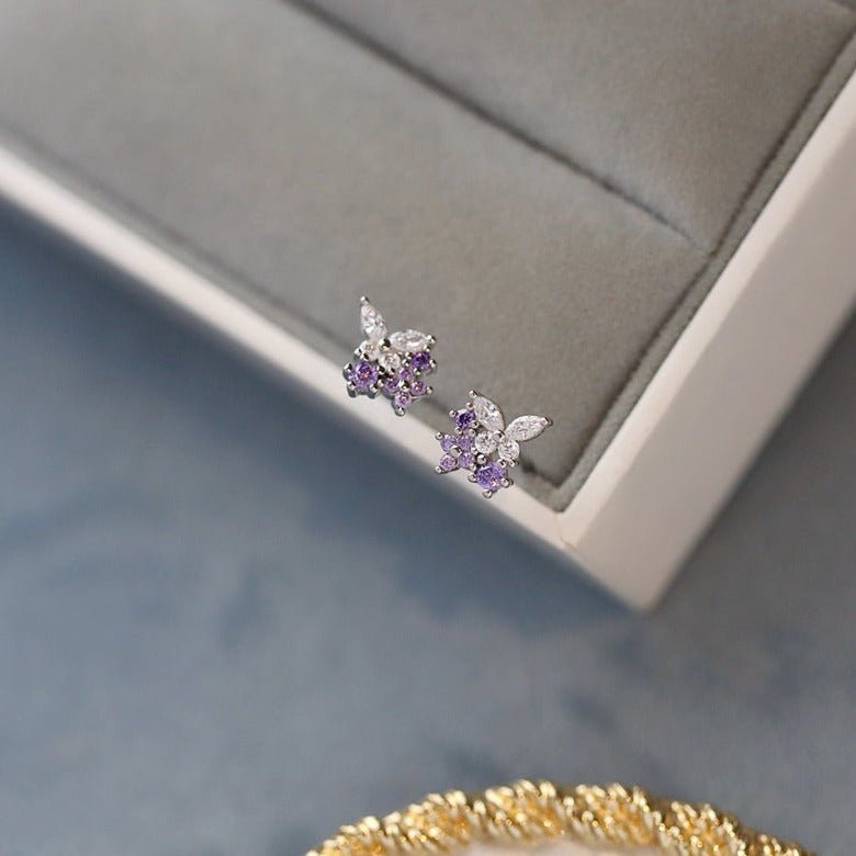 Tiny Lavender Butterfly Stud Earrings - Roseraie Gal