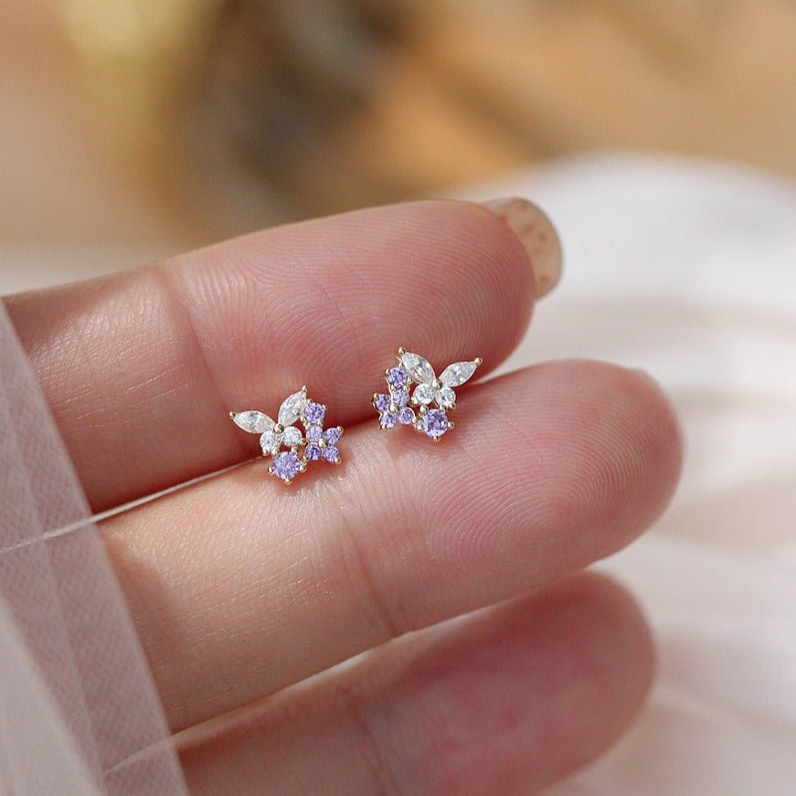 Tiny Lavender Butterfly Stud Earrings - Roseraie Gal