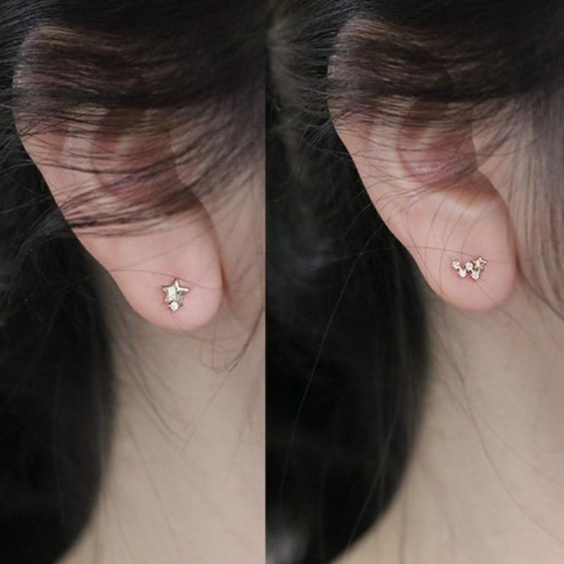 Tiny Mismatched Stars Stud Earrings - Roseraie Gal