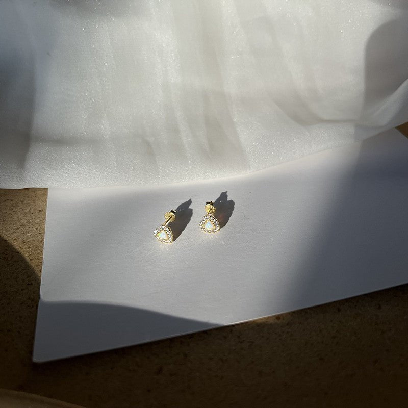 Tiny Opal Heart Stud Earrings - Roseraie Gal